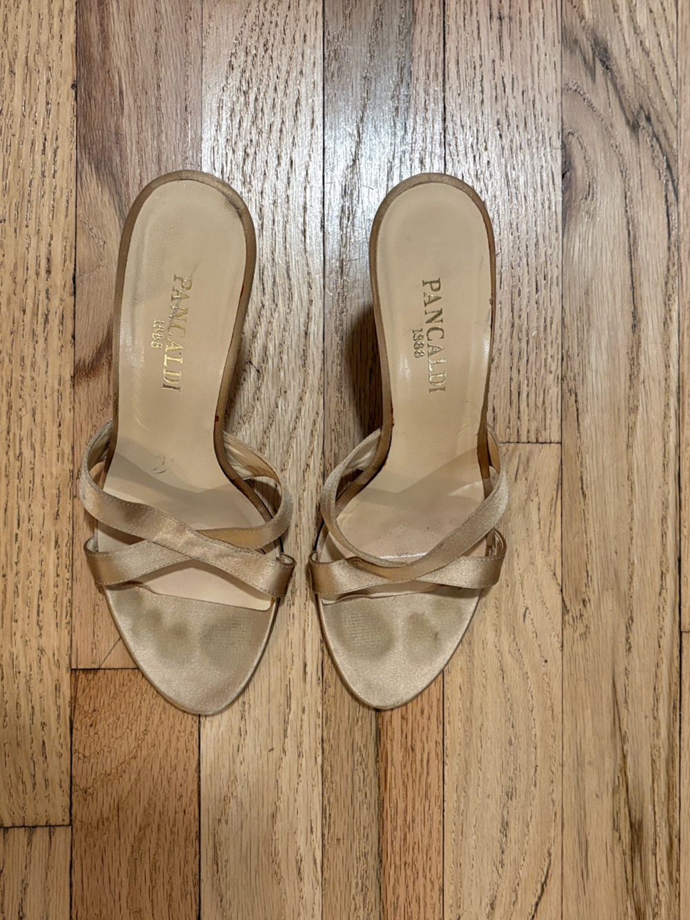 Pancaldi Beige Satin Strappy Slide Sandals